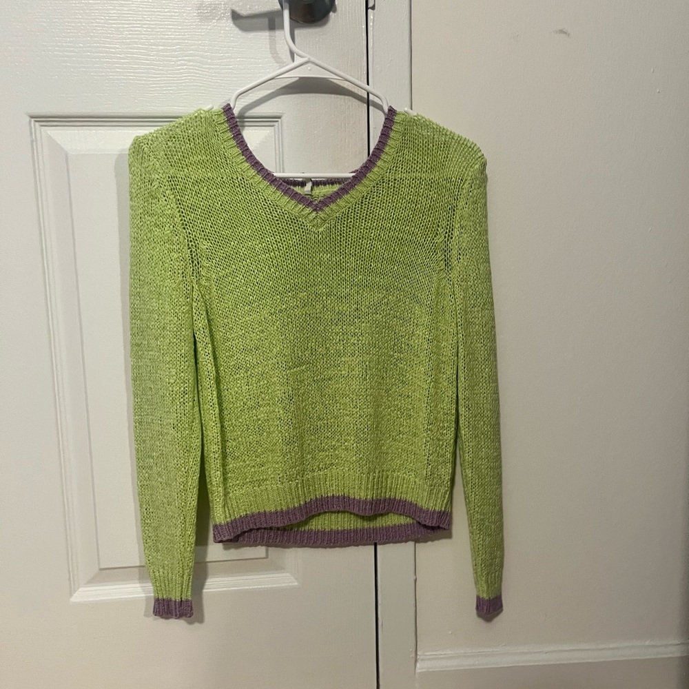 Only Green and Purple V-Neck Sweater with Lightweight Knit